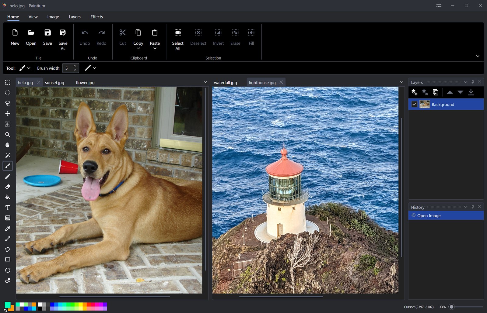 Paintium in dark theme